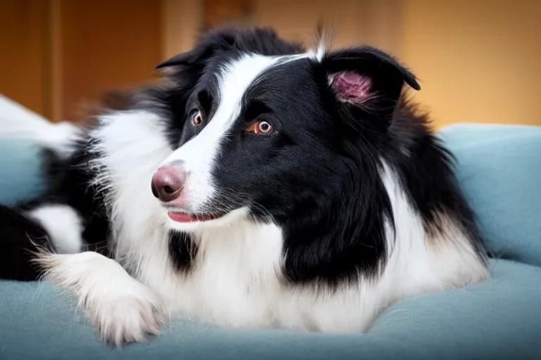 Prompt: border collie watching tv