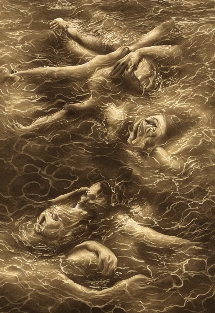 Image similar to highly detailed surrealist art about drowning slowly