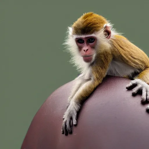 Prompt: a photograph of a monkey sitting on the back of a turtle