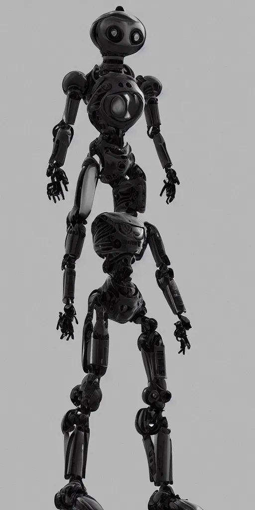 Image similar to a robot is standing in a black and white photo, a 3 d render by senior character artist, cgsociety, afrofuturism, hard surface modeling, cryengine, zbrush