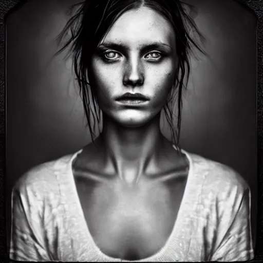 Image similar to headshot portrait photo of a young beautiful ukrainian model by lee jeffries