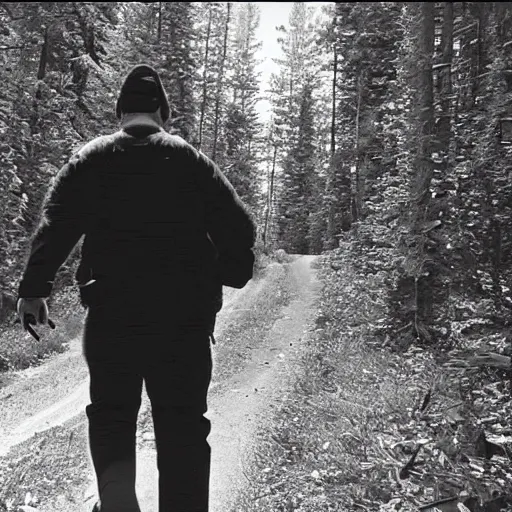 Prompt: homer simpson, trail cam footage, black and white