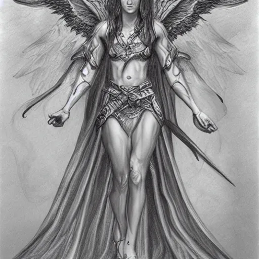 Prompt: angelic possessed maiden, daughter of the highest archangel glasyalabolas, pencil detailed drawing, fantasy concept art