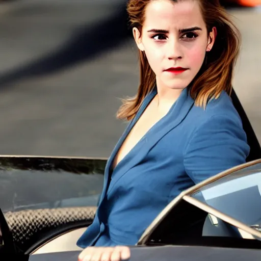 Image similar to emma watson starring in the new fast and furious movie she is driving a very expensive car, 8 0 s movie, cinematic, exciting, movie poster, bright, colorful