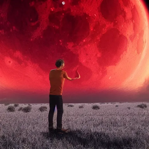 Prompt: gustavo cerati playing on the red moon, digital art, highly detailed, 8 k octane render,