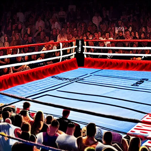 Image similar to realistic photo of a boxing match with many people in the stands