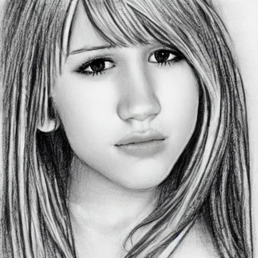 Image similar to a pencil sketch of Hannah Montana,