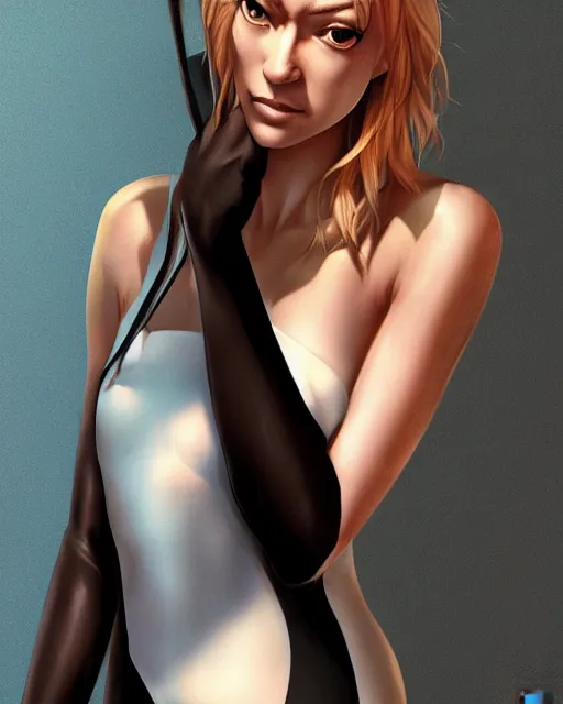 Prompt: yvonne strahovski, very sexy penguin outfit, medium shot, visible face, detailed face, perfectly shaded, atmospheric lighting, by makoto shinkai, stanley artgerm lau, wlop, rossdraws