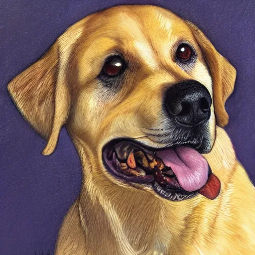 Prompt: a detailed portrait of a kind dog