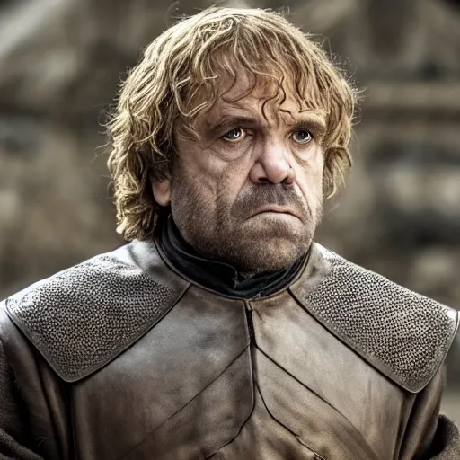 Image similar to Gerard Dépardieu as Tyrion Lannister, still from Game of Thrones, tv show, detailed, 4K