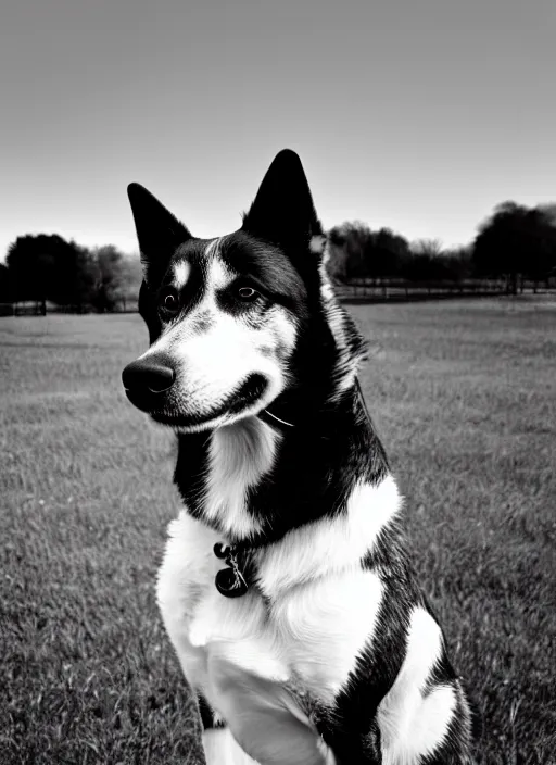 Image similar to dog black and white portrait white sky in background