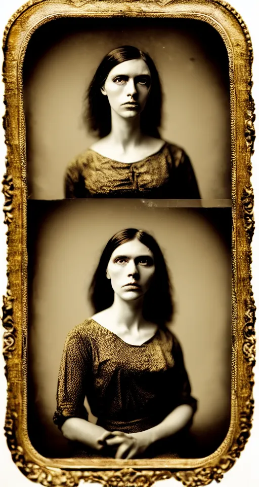 Prompt: digital collodion photograph, a portrait of a strikingly beautiful woman with regal features