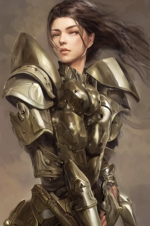 Prompt: a professionally painted full body portrait of an attractive young female clothed in military-style battle armor, olive skin, long dark hair, beautiful bone structure, symmetrical facial features, intricate, elegant, digital painting, concept art, smooth, sharp focus, illustration, finely detailed, from Metal Gear by Ruan Jia and Mandy Jurgens and Artgerm and William-Adolphe Bouguerea