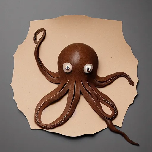 Prompt: octopus tentacles made of brown corrugated cardboard, cut out of cardboard, realistic photography, fantasy