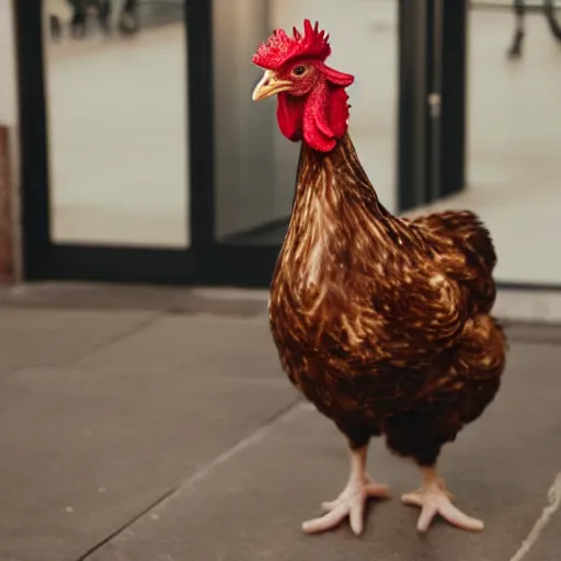 Image similar to a high quality photo of a chicken wearing a suit, realism, 8k, midjourney