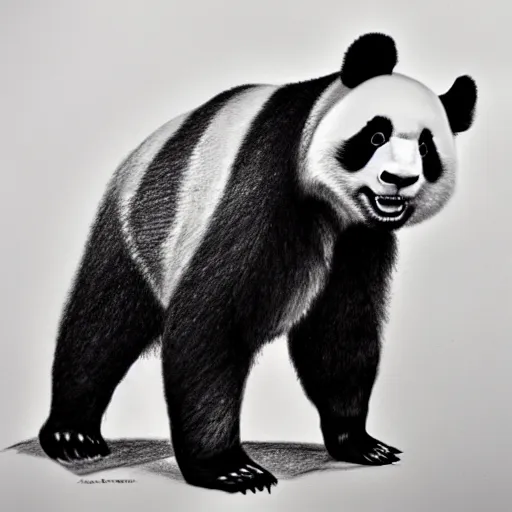 Image similar to muscular panda, highly detailed, pencil sketch