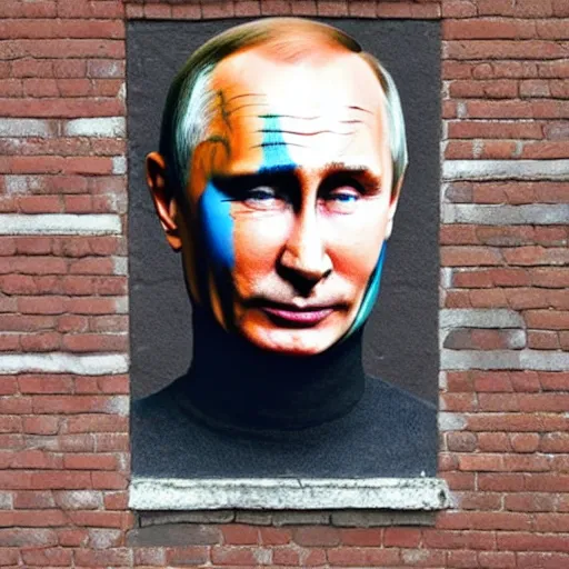 Image similar to putin's face painted on a brick wall