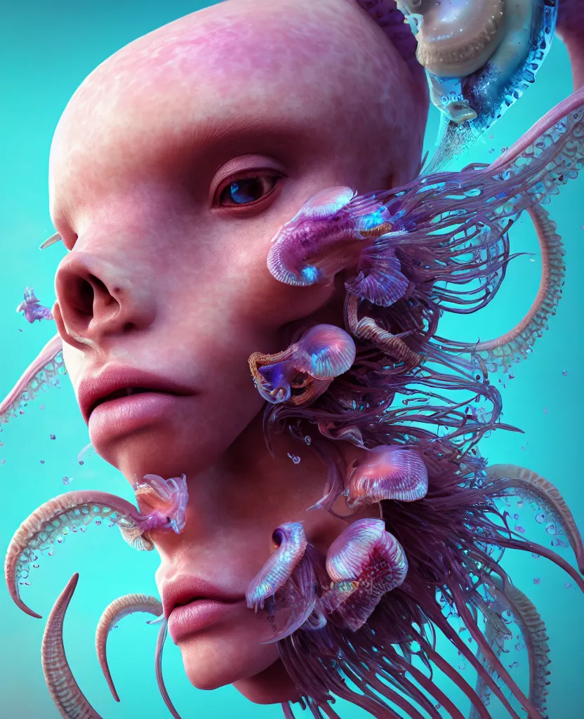 Image similar to goddess princess face close-up portrait ram skull. jellyfish phoenix head, nautilus, orchid, skull, betta fish, bioluminiscent creatures, intricate artwork by Tooth Wu and wlop and beeple. octane render, trending on artstation, greg rutkowski very coherent symmetrical artwork. cinematic, hyper realism, high detail, octane render, 8k