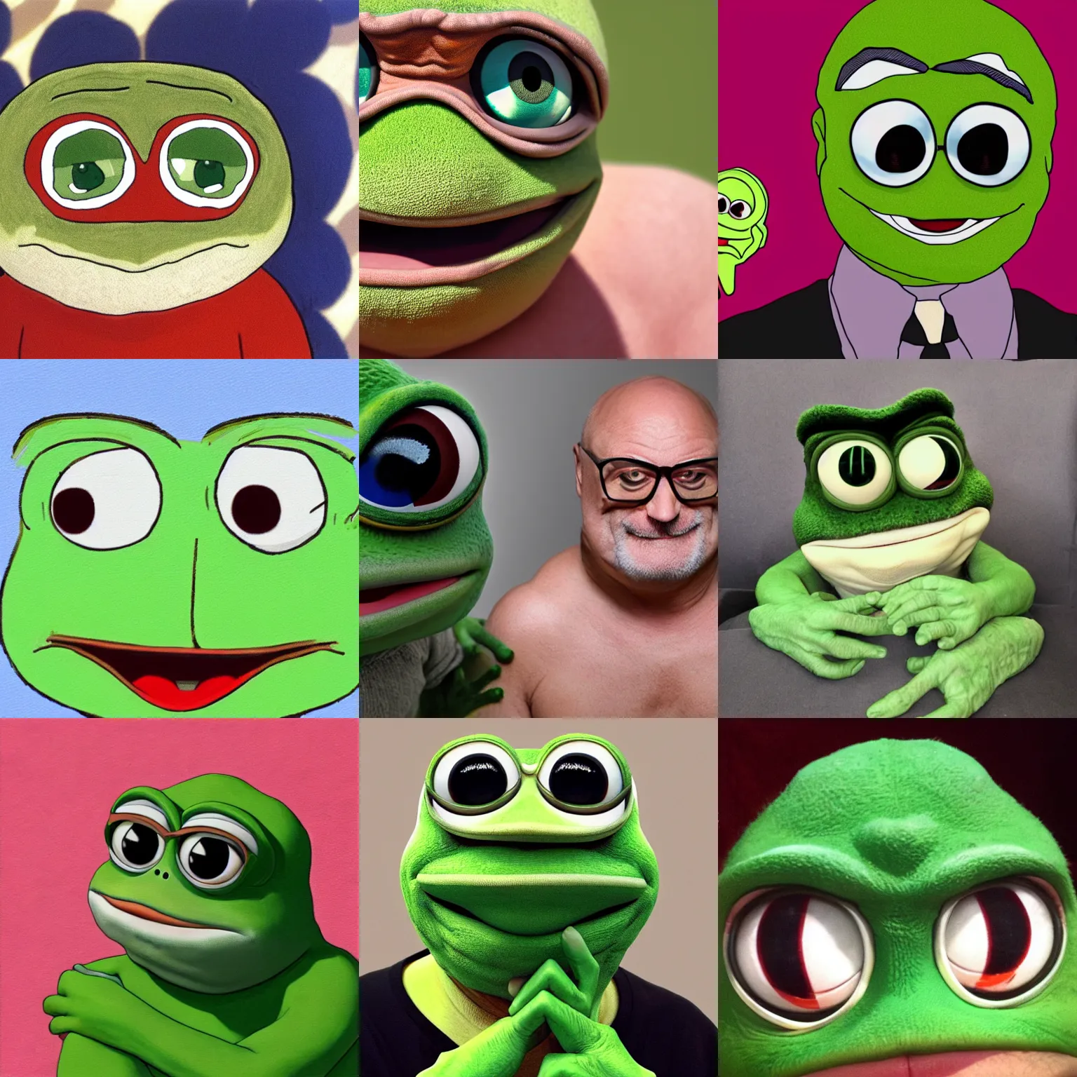 Prompt: Pepe the Frog played by Hide The Pain Harold (András Arató), 8k