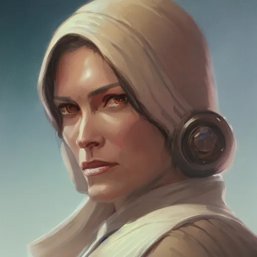 Image similar to portrait of a woman by greg rutkowski, old jedi master jaina solo, star wars expanded universe, she is about 6 0 years old, highly detailed portrait, digital painting, artstation, concept art, smooth, sharp foccus ilustration, artstation hq