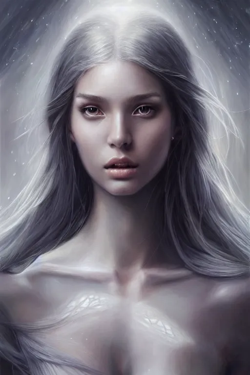 Image similar to a photorealistic painting of an attractive young girl, partially clothed in ethereal armor emitting psychic powers, beautiful bone structure, perfectly proportioned face, perfect eyes, intricate, elegant, highly detailed, hyper detailed, volumetric lighting, trending on tumblr, by artgerm, by loish, fantasy scene, fantasy aesthetic, trending on Artstation