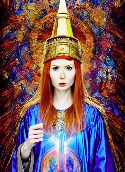 Image similar to beautiful 20 year old Karen Gillan as the goddess priestess of joy. ultra detailed painting at 16K resolution and amazingly epic visuals. epically beautiful image. amazing effect, image looks gorgeously crisp as far as it's visual fidelity goes, absolutely outstanding. vivid clarity. ultra. iridescent. mind-breaking. mega-beautiful pencil shadowing. beautiful face. Ultra High Definition. godly shading. amazingly crisp sharpness. photorealistic film cel processed twice..