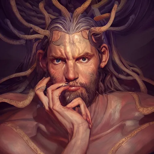 Prompt: Dramatic portraiture of Namenlos, the Cepheid god of lost things, mixed media, trending on ArtStation, by Viktor Vasetnov and by ArtGerm and by Lucian Freud, luminism