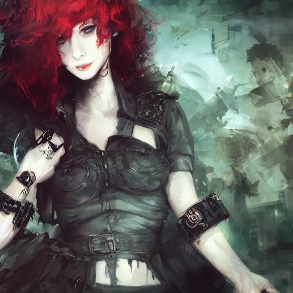 Image similar to christina hendricks!!! goth, tankoban, 4 k, tone mapping, akihiko yoshida, james jean andrei riabovitchev marc simonetti, yoshitaka amano, long hair, curly, h. hydrochaeri