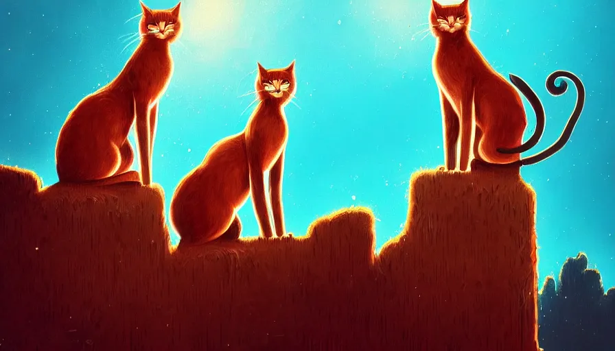 Prompt: artwork of really tall sitting cats by anato finnstark, thick brush, 4 k resolution