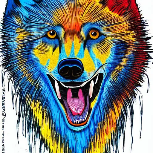 Image similar to portrait of retarded wolf, propaganda style, vivid colors, detailed