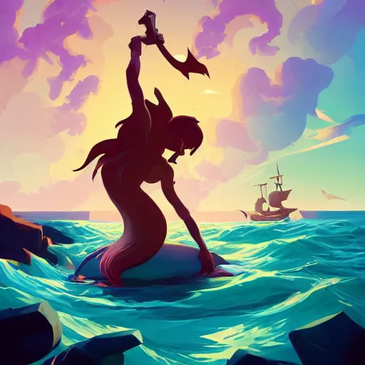 Image similar to painting mermaid treasure on sea of thieves game avatar hero smooth face median photoshop filter cutout vector, behance hd by jesper ejsing, by rhads, makoto shinkai and lois van baarle, ilya kuvshinov, rossdraws global illumination