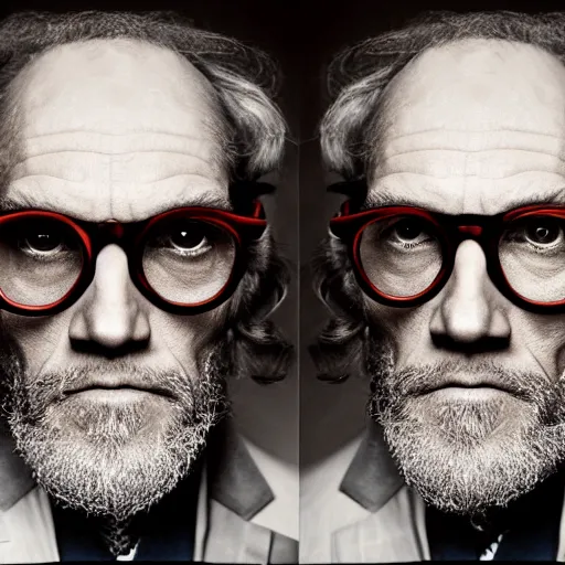 Prompt: 8 5 mm f 1. 8 photograph of john malkovich wearing hipster glasses, highly detailed, by erwin olaf and anton corbijn, smooth, sharp foccus, commercial photography, fashion shoot