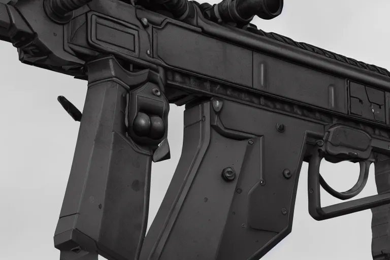 Image similar to futuristic heckler & koch mp 7 ai. octane render. substance painter painter. black, matte metal. weapons shop. photoreal, closeup photograph.