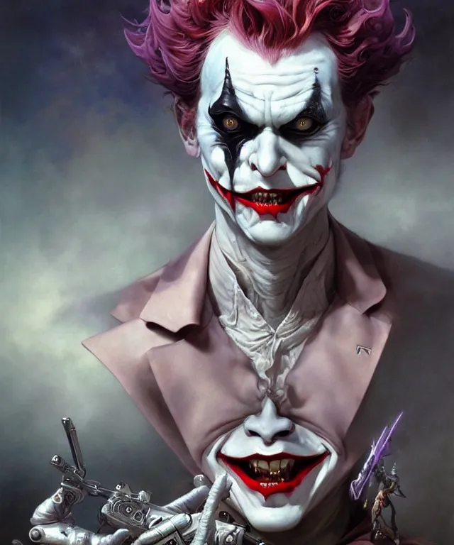 Prompt: beautiful portrait of evil fantasy baby joker, ultra realistic, wide angle, intricate details, the fifth element artifacts, highly detailed by peter mohrbacher, hajime sorayama, wayne barlowe, boris vallejo, aaron horkey, gaston bussiere, craig mullins