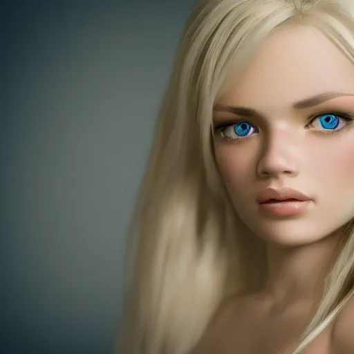 Image similar to very pretty blond female angel, shallow depth of field, moody lighting, 8 k, concept art, 2 0 mm lens,