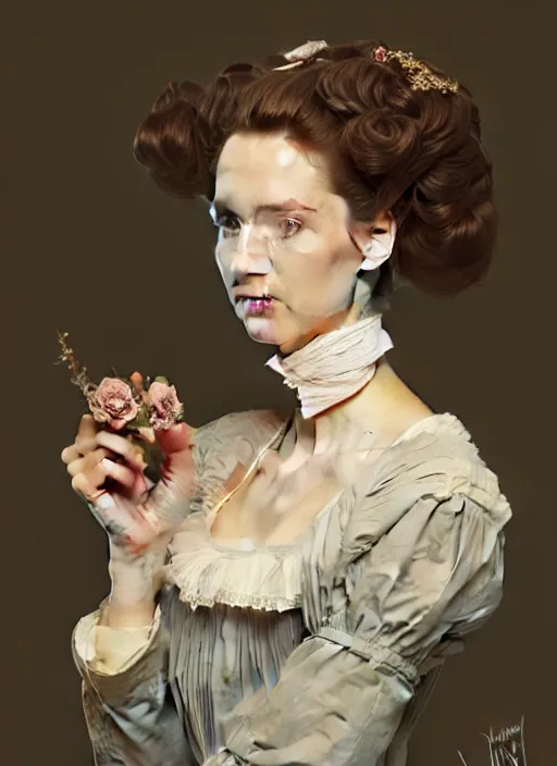 Prompt: a portrait of a woman with a crooked nose in victorian clothing, confident pose, intricate, elegant, sharp focus, illustration, highly detailed, concept art, matte, trending on artstation, anime, art by james jean and artgerm and brian despain and alberto mielgo, greg rutkowski, wlop, ilya kuvshinov, strong strokes
