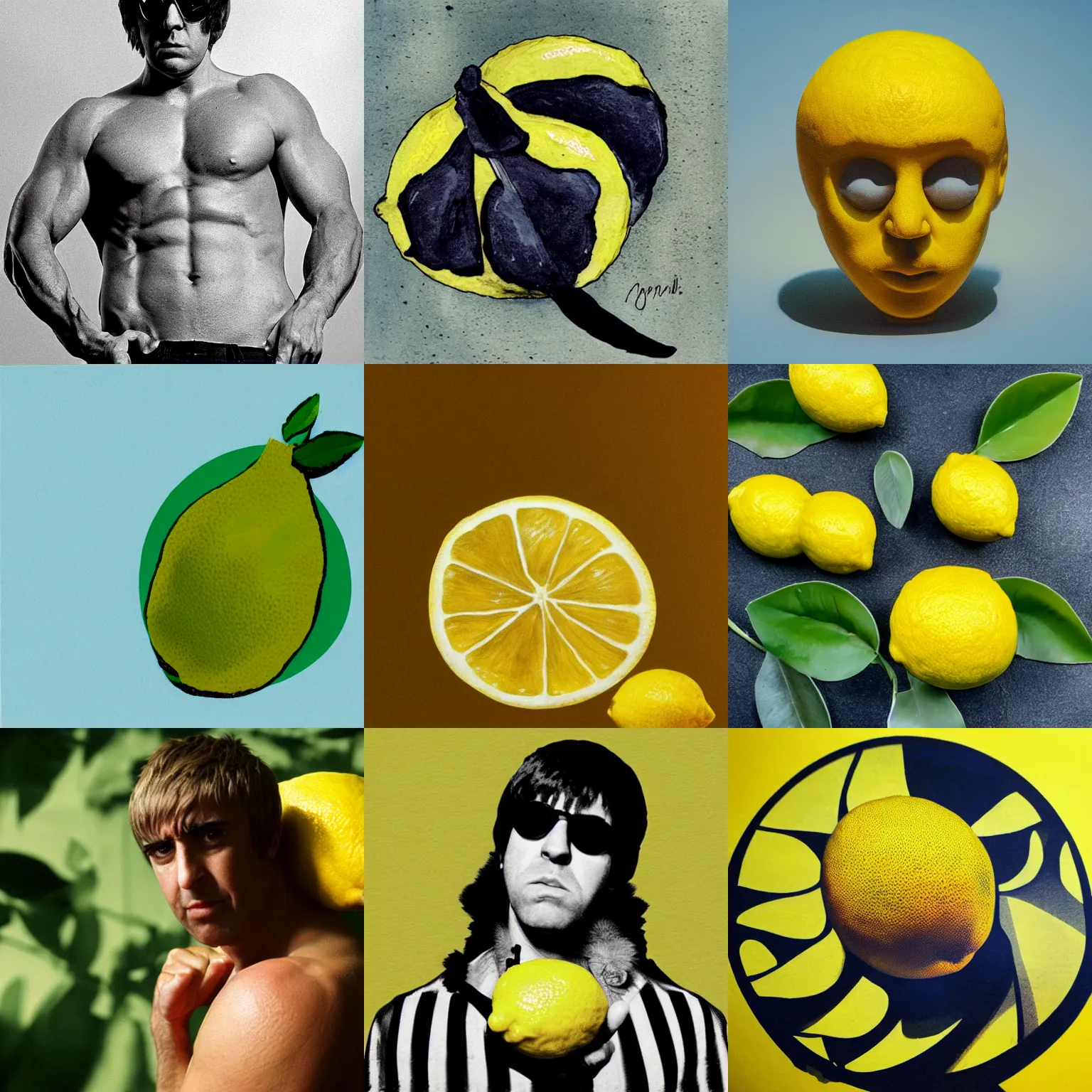 Prompt: A muscular lemon by Oasis,