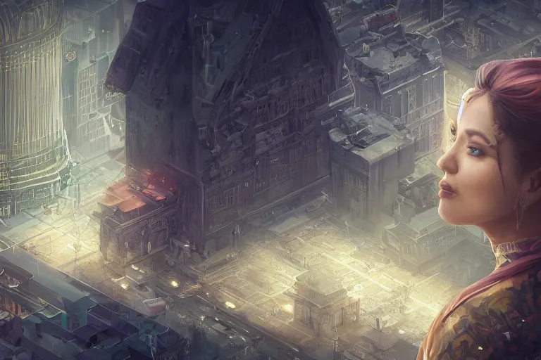 Image similar to portrait isometric drawing, Ghost of Kiev, rapture, intricate, epic lighting, cinematic composition, hyper realistic, 8k resolution, unreal engine 5, by Artgerm, tooth wu, dan mumford, beeple, wlop, rossdraws, James Jean, Andrei Riabovitchev, Marc Simonetti, yoshitaka Amano, Artstation