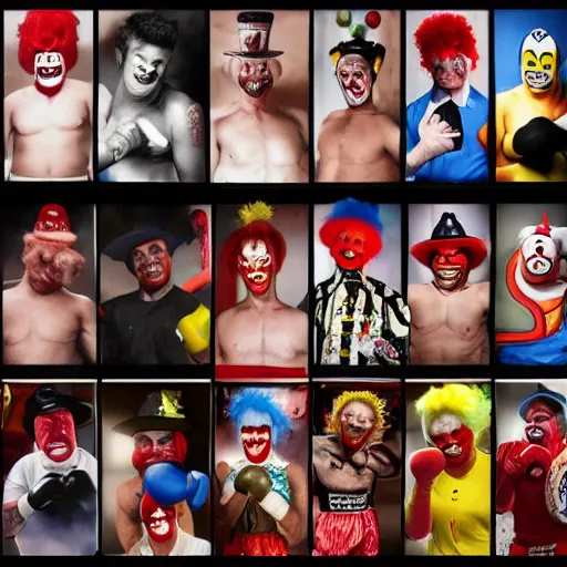 Image similar to clowns boxing matching, clowns, clowns boxing, hbo showtime boxing