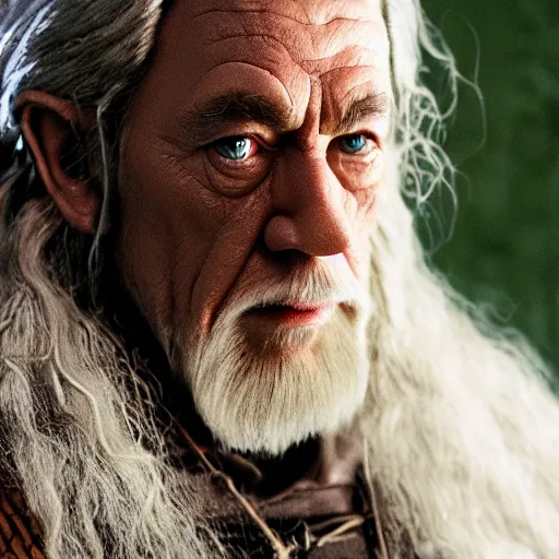 Image similar to film still of gandalf starring as the hulk, videogame still, portrait, 4 0 mm lens, shallow depth of field, close up, split lighting, cinematic