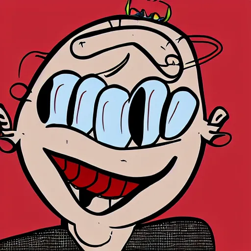 Image similar to freaky fred from courage the cowardly dog, big creepy smile, digital art, cartoon art,