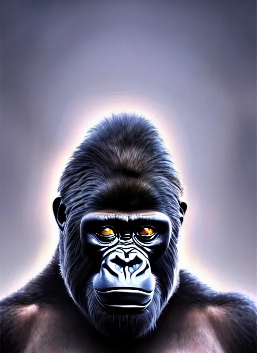 Prompt: frightening gorillas portrait, weapons in hand, art by artgerm, wlop, loish, ilya kuvshinov, tony sandoval. 8 k realistic, hyperdetailed, beautiful lighting, detailed background, depth of field, symmetrical face