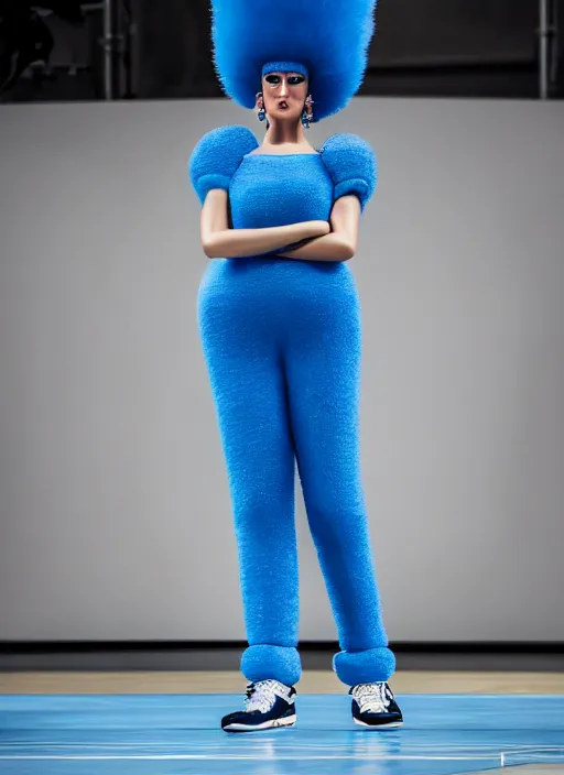 Image similar to hyperrealistic and heavy detailed air jordan runway show of marge simpson, leica sl 2 5 0 mm, vivid color, high quality, high textured, real life