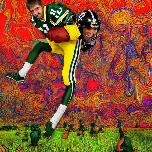 Prompt: aaron rodgers tripping on ayahuasca in peru, digital art, surreal