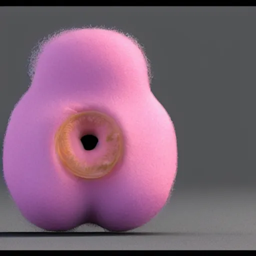 Image similar to a pink hairy donut with ears, hyper realistic, unreal engine 5, octane 3 d, render