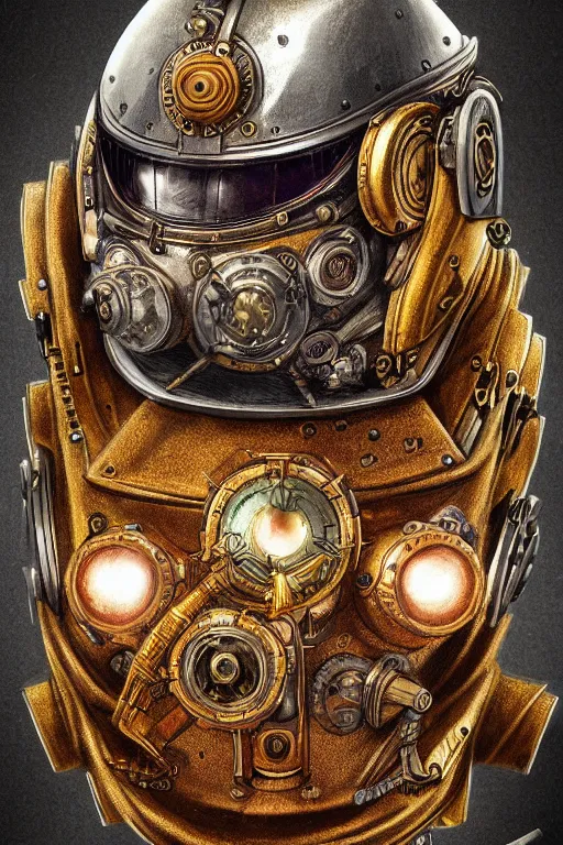 Image similar to steampunk helmet fantasy art mask robot ninja stylized digital illustration sharp focus, elegant intricate digital painting artstation concept art global illumination ray tracing advanced technology chaykin howard and campionpascale and cooke darwyn and davis jack