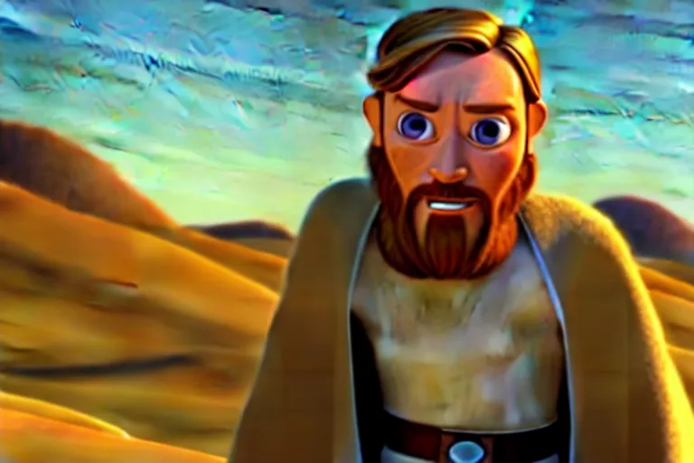 Prompt: obi wan kenobi, screenshot in a typical pixar movie, josh black