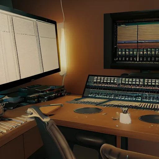 Prompt: A Nordic recording a disc in the music studio, unreal engine, cinema4D, octane render, Detailed, cinematographic