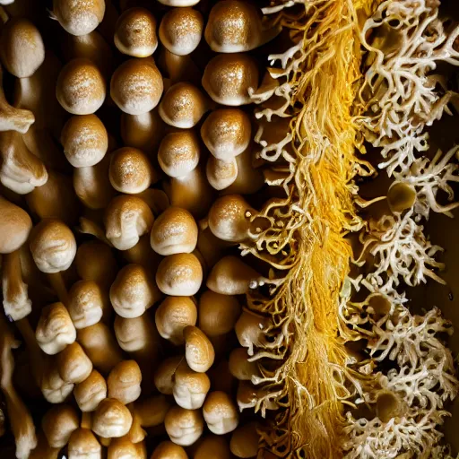 Prompt: realistic photo of golden teacher mushrooms growing inside a closet