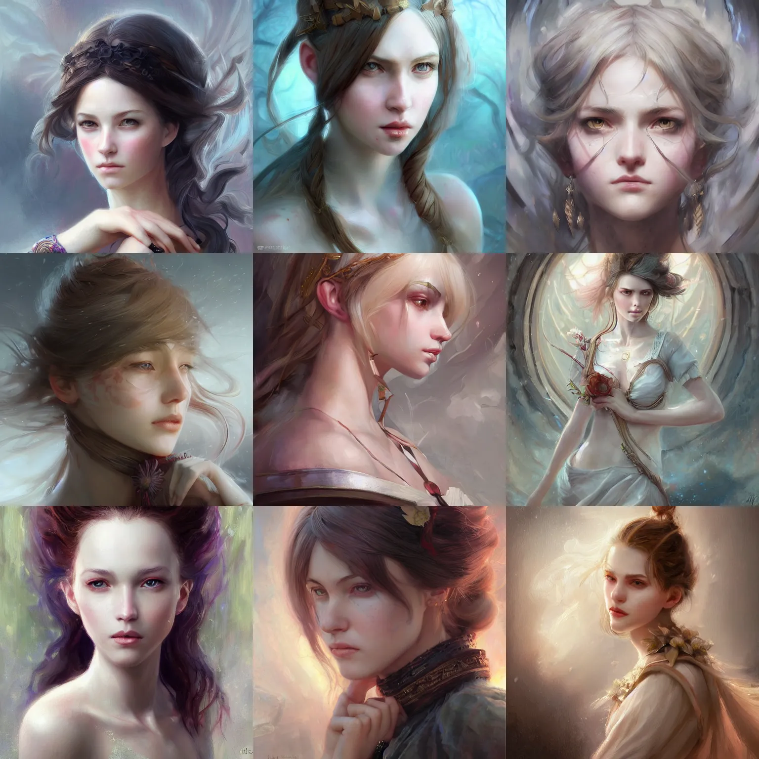 Prompt: a ( girl as personification of art museum ), beauty portrait, fantasy art gallery, digital art by krenz cushart, laurie greasly, wlop, artgerm, intricate, highly detailed, sharp focus, smooth, epic composition, joyful, unreal engine